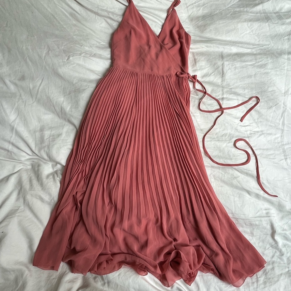 Wilfred Beaune Mauve Pleated Sleeveless Wrap MIDI dress size XXS